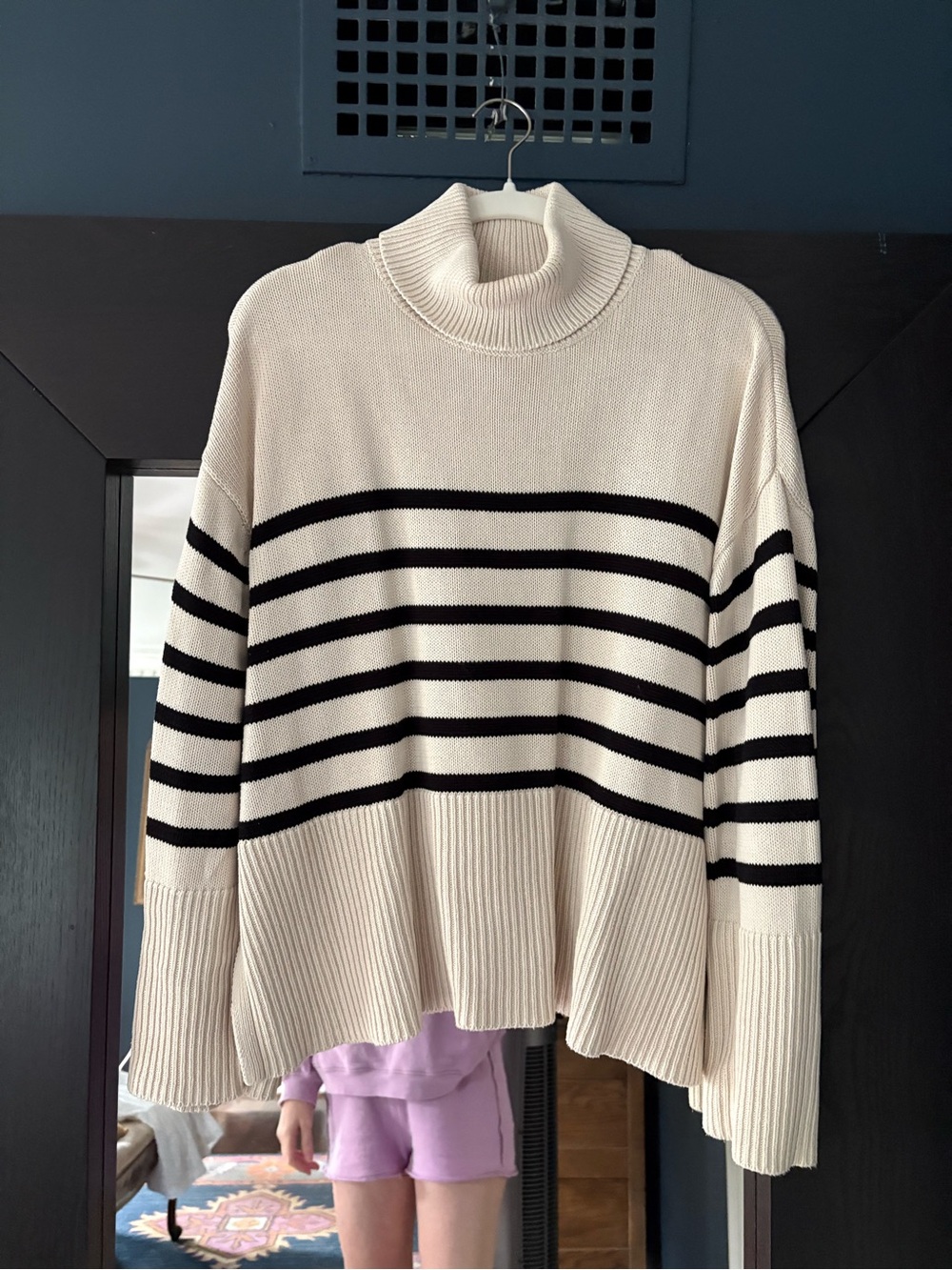 GAP Cream and Black Striped Turtleneck Sweater